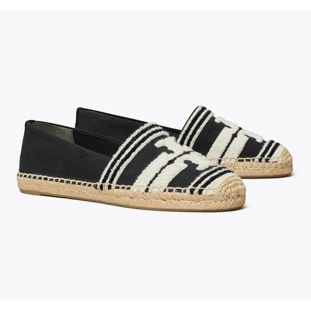 New  Tory Burch Double T Espadrille in Black & White Size 10.5 US8 $198
